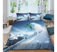 UNRXJZLVM Skiing ActionSet Di Copripiumino microfibra 3 Pezzi stampa di 3D cerniera nascosta Winter Sports Adventure copripiumino con federe soffice ultra morbido for coppie Single（140x200cm）