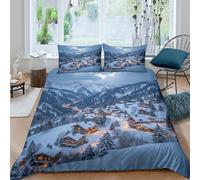 UNRXJZLVM Snowy mountain villagecopripiumino morbida microfibra 3 Pezzi stampa 3D con cerniera Cozy alpine cabin Set Di Copripiumino con federa soffice morbida for adolescenti Double（200x200cm）
