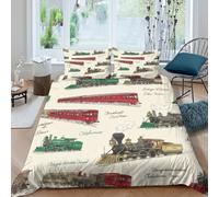 UNRXJZLVM Vintage TrainsSet Di Copripiumino microfibra 3 Pezzi stampa di 3D cerniera nascosta Classic Railway copripiumino con federe traspirante ultra morbido for coppie Super king（260x220cm）