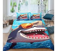 UNRXJZLVM Wearing SunglassesSet Di Copripiumino microfibra 3 pezzi motivo 3D con cerniera Fun Ocean copripiumino con federa soffice ultra morbido for ragazze Single（135x200cm）