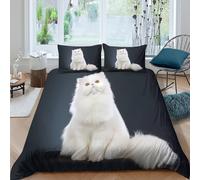 UNRXJZLVM White fluffy catSet Di Copripiumino microfibra 3 Pezzi stampa di 3D cerniera nascosta Persian style pet copripiumino con federe traspirante ultra morbido for coppie King（220x240cm）