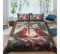 UNRXJZLVM Winter cardinalscopripiumino microfibra 3 Pezzi stampa 3D con cerniera Holiday scene style Set Di Copripiumino incluso federe per cuscini aiosa morbido e comodo for adulti Double（200x200cm）