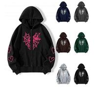 Unsex Felpe con cerniera completa con stampa con cappuccio e zip oversize con cappuccio per donne uomini gotico ragnatela cuore grafica felpa casual comoda Y2K Streetwear vintage trendy Spider Hoody