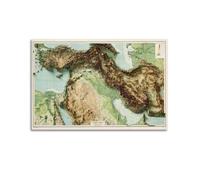 UNSGA Poster vintage con mappa in rilievo del Medio Oriente, poster decorativo da parete su tela, poster decorativo moderno per la camera da letto, per la camera da letto (30 x 45 cm)