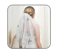 Unsutuo Velo da sposa a 2 livelli, velo glitterato, con farfalla, blu, per addio al nubilato e copricapo per donne e ragazze (avorio)