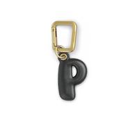 UNTAGS - Charm Lettera P - Materiale Effetto Pelle - Ciondolo per Smartphone, Portachiavi con Moschettone in Metallo Colore Oro Incluso - Nero