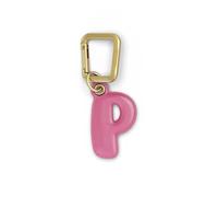 UNTAGS - Charm Lettera P - Materiale Effetto Pelle - Ciondolo per Smartphone, Portachiavi con Moschettone in Metallo Colore Oro Incluso - Rosa
