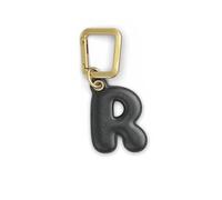 UNTAGS - Charm Lettera R - Materiale Effetto Pelle - Ciondolo per Smartphone, Portachiavi con Moschettone in Metallo Colore Oro Incluso - Nero