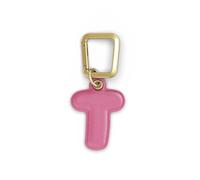 UNTAGS - Charm Lettera T - Materiale Effetto Pelle - Ciondolo per Smartphone, Portachiavi con Moschettone in Metallo Colore Oro Incluso - Rosa