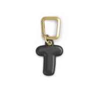 UNTAGS - Charm Lettera T - Materiale Effetto Pelle - Ciondolo per Smartphone, Portachiavi con Moschettone in Metallo Colore Oro Incluso - Nero