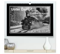 Unter Dampf - Eisenbahnromantik im Harz (hochwertiger Premium Wandkalender 2026 DIN A2 quer), Kunstdruck in Hochglanz: Dampflokomotiven in faszinierenden Schwarz-Weis-Bilderns