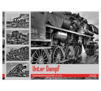 Unter Dampf - Eisenbahnromantik in schwarz-weiß (Wandkalender 2026 DIN A2 quer), CALVENDO Monatskalender: Feuer - Wasser - Kohle - Volldampf-Emotionen in schwarz-weiß!