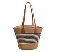 UNTERING Borsa rotonda di paglia di grande capacità borsa da spiaggia intrecciata a mano con cerniera borsa a tracolla per donne ragazze borsa a tracolla, Marrone chiaro, app. As picture shown