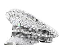 UNTERING Cappello tempestato di strass per sposa cosplay cap blingbling paillettes spettacoli teatrali puntelli MilitaryHat elegante blu navy per le donne di viaggio