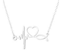 UNTERING Collana con ciondolo a forma di battito cardiaco in acciaio inox, per personale medico e infermieri, con catena per clavicola, ECG, Misura unica, come descritto, come descritto