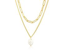 UNTERING Collana con ciondolo di perle impilabili, elegante catena in acciaio, gioiello versatile per lei eleganza quotidiana minimalista regalo gioielli per tutti i giorni