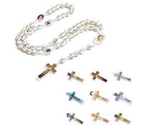 UNTERING Collana rosario con catena di perline con ciondolo a croce semplice rosario cattolico per religiosi cattolici ciondolo alla moda elegante religioso, Misura unica, come descritto, come