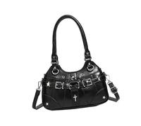 UNTERING Elegante borsa a tracolla per le donne borse a tracolla moda PU borsa con tracolla regolabile per la scuola shopping e feste borsa a tracolla, Nero , 26x10x16cm /10.23x3.93x6.29in