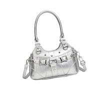 UNTERING Elegante borsa a tracolla per le donne borse a tracolla moda PU borsa con tracolla regolabile per la scuola shopping e feste borsa a tracolla, Argento, 26x10x16cm /10.23x3.93x6.29in