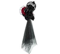 UNTERING Elegante cappello con velo a gabbia per uccelli con decorazioni a rosa scura e fermagli per capelli per feste a tema Rose Cage copricapo