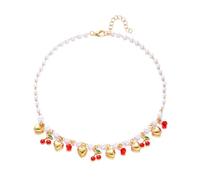UNTERING Elegante collana a forma di cuore con fragole e ciliegie, design leggero, con margarite naturale e catena regolabile per le donne elegante collana con margarite, Misura unica, come descritto