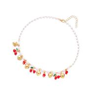 UNTERING Elegante collana a forma di cuore con fragole e ciliegie, design leggero, con margarite naturale e catena regolabile per le donne elegante collana con margarite, Misura unica, come descritto