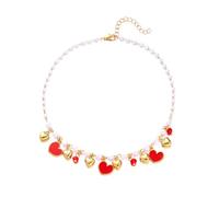 UNTERING Elegante collana a forma di cuore con fragole e ciliegie, design leggero, con margarite naturale e catena regolabile per le donne elegante collana con margarite, Misura unica, come descritto