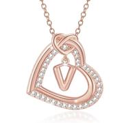 UNTERING Elegante collana con ciondolo a forma di cuore in lega con iniziali e zirconi abbaglianti per tutti i giorni, abbigliamento casual, elegante collana a forma di cuore in lega, C, come