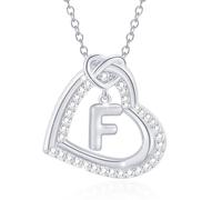 UNTERING Elegante collana con ciondolo a forma di cuore in lega con iniziali e zirconi abbaglianti per tutti i giorni, abbigliamento casual, elegante collana a forma di cuore in lega, C, come