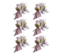 UNTERING Set di 6 spille da bavero a forma di fiore di seta blu, eleganti e di seta, per damigelle d'onore e sposi