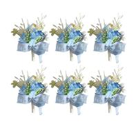 UNTERING Set di 6 spille da bavero a forma di fiore di seta blu, eleganti e di seta, per damigelle d'onore e sposi