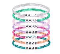 UNTERING WWJD Set di gioielli elastici a mano braccialetti religiosi braccialetti colorati resina cosa farebbe Wwjd perline per ragazze adolescenti, Misura unica, come descritto