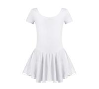 untlet Abbigliamento da Balletto Vestito da Balletto in Cotone per Bambini Vestito da Balletto a Maniche Corte per Ragazze Corpo da Balletto con Gonna Avvolgente in Chiffon Bianco