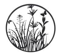 UNUS Appendino in metallo, motivo piante, rotondo, Ø 60 cm, colore nero, decorazione da parete decorativa per interni ed esterni
