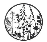 UNUS Appendino in metallo, motivo piante, rotondo, Ø 60 cm, colore nero, decorazione da parete decorativa per interni ed esterni