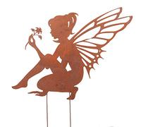 UNUS Asta da giardino in ruggine con elfo seduta, grande