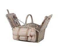 UNUS Set da picnic per 2 persone con cestino da picnic con borsa termica integrata, coperta da picnic, 135 x 115 cm, posate e stoviglie, cestino grigio, coperta in beige