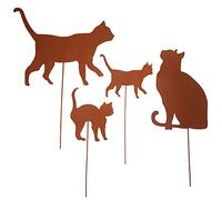 UNUS Set di 4 decorazioni da giardino arrugginite gatti di diverse dimensioni e diverse