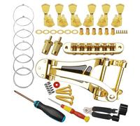 Unxuey Chitarra Gold Vibrato Tremolo Bridge Cordiera, 6 corde per chitarra Tune-O-Matic Bridge per chitarra Jazz LP, con accordatori di bloccaggio per chitarra 3L+3R, 6 corde, avvolgicorde, cacciavite