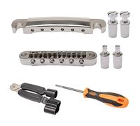 Unxuey Kit combinato 6 corde argento Tune-O-Matic chitarra ponte cordiera per LP chitarra elettrica parti di ricambio, include accessori per il montaggio della chitarra avvolgitore 3 in 1 e cacciavite