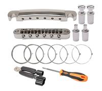 Unxuey Kit combo 6 corde argento Tune-O-Matic chitarra ponte cordiera per LP chitarra elettrica parti di ricambio, include accessori di montaggio per chitarra corde+avvolgitore 3 in 1+cacciavite