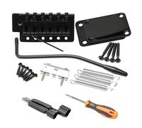 Unxuey Kit per chitarra elettrica a tremolo, 6 corde, sistema a ponte a ponte con piastra per il collo rinforza la scheda per sostituzione della chitarra Fender Strat, nero