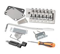 Unxuey Kit per chitarra elettrica Tremolo Bridge Bar Kit a 6 corde Bridge Tremolo System Set con piastra per collo Rinforzare Board per Fender Strat Chitarra Sostituzione, Cromo