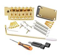 Unxuey Kit per chitarra elettrica Tremolo Bridge Bar Kit a 6 corde Bridge Tremolo System Set con piastra per collo Rinforzare Board per Fender Strat Chitarra Sostituzione, Oro