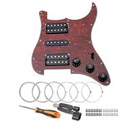 Unxuey Piastra di protezione precablata a 11 fori caricata con parti di pickup HSH nere per chitarra Fender Strat, con corde per chitarra e strumento di installazione