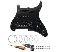Unxuey Piastra di protezione precablata a 11 fori caricata con parti di pickup SSH nere per chitarra Fender Strat SQ, 1 strato, nero, con corde per chitarra e strumento di installazione