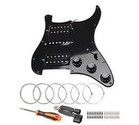 Unxuey Placca di guardia precablata a 10 fori caricata con parti di pickup HSH nere per chitarra Fender Strat, con corde per chitarra e strumento di installazione
