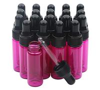 Unxuey Set da 20 flaconi contagocce per oli essenziali in vetro rosso rosa da 5 ml, 20 flaconi ricaricabili per cosmetici con contagocce in vetro affusolato per oli essenziali, bellezza, fragranza