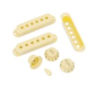 Unxuey Set di parti di ricambio per chitarra elettrica Fender Stratocaster Strat ST con copri pick up da 48 mm, 50 mm, 52 mm, 1 punta per selettore, 2 manopole di controllo dei toni e 1 manopola del volume, crema