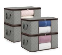 unycos - 4 Pezzi | Scatole per Vestiti 35L, Tessuto con Finestra Trasparente 48x36x20cm, Scatole/Borsa Pieghevoli, Organizzatore Sotto il Letto per Piumini, Asciugamani, Cuscini (Grigio/Marrone)